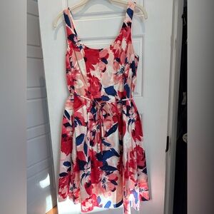 Pappagallo Red and Blue Floral Midi Dress
